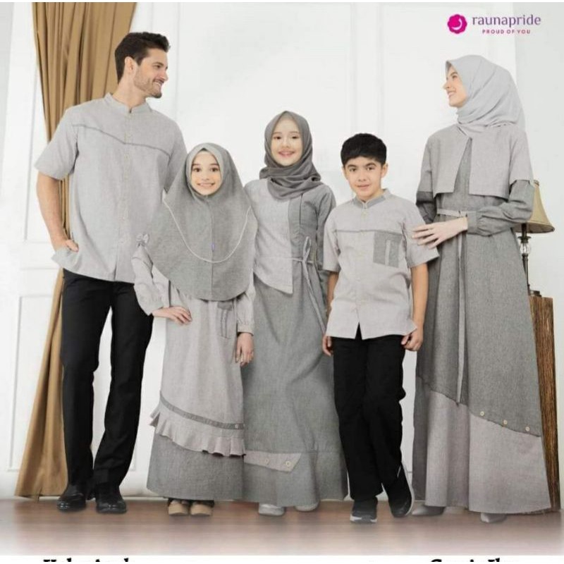 SARIMBIT | COUPLE KELUARGA RAUNA Gamis Dewasa GF 01 GREY | Gamis Anak GAF 01 GREY | KOKO AYAH RKF 01