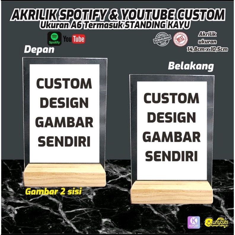 AKRILIK CUSTOM SPOTIFY// FOTO // PRINT GAMBAR 2 SISI // DESIGN BEBAS // FULL LAMINASI