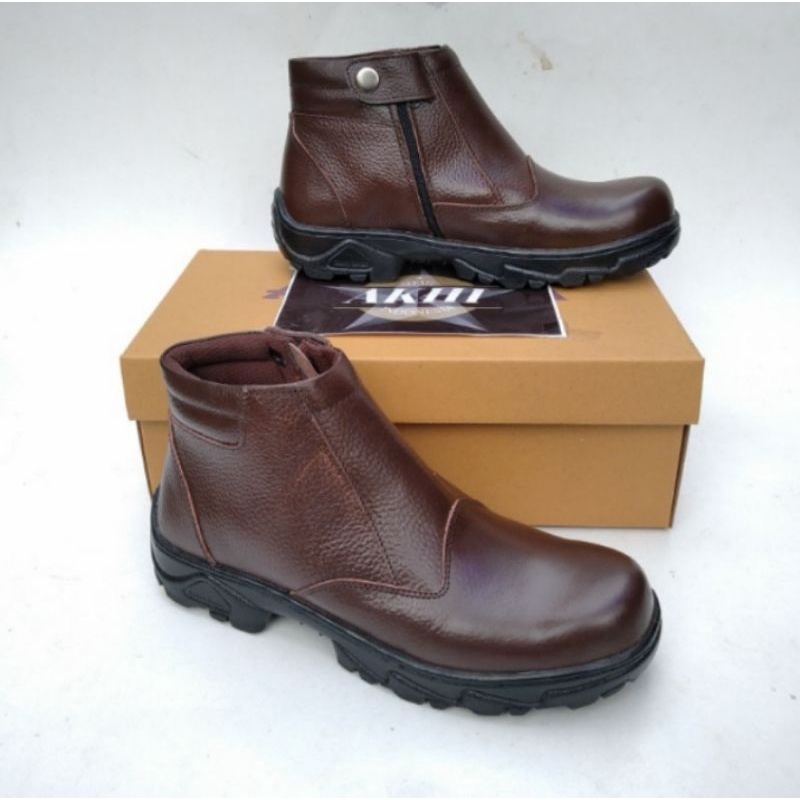 Sepatu Safety boots Resleting Kulit Asli