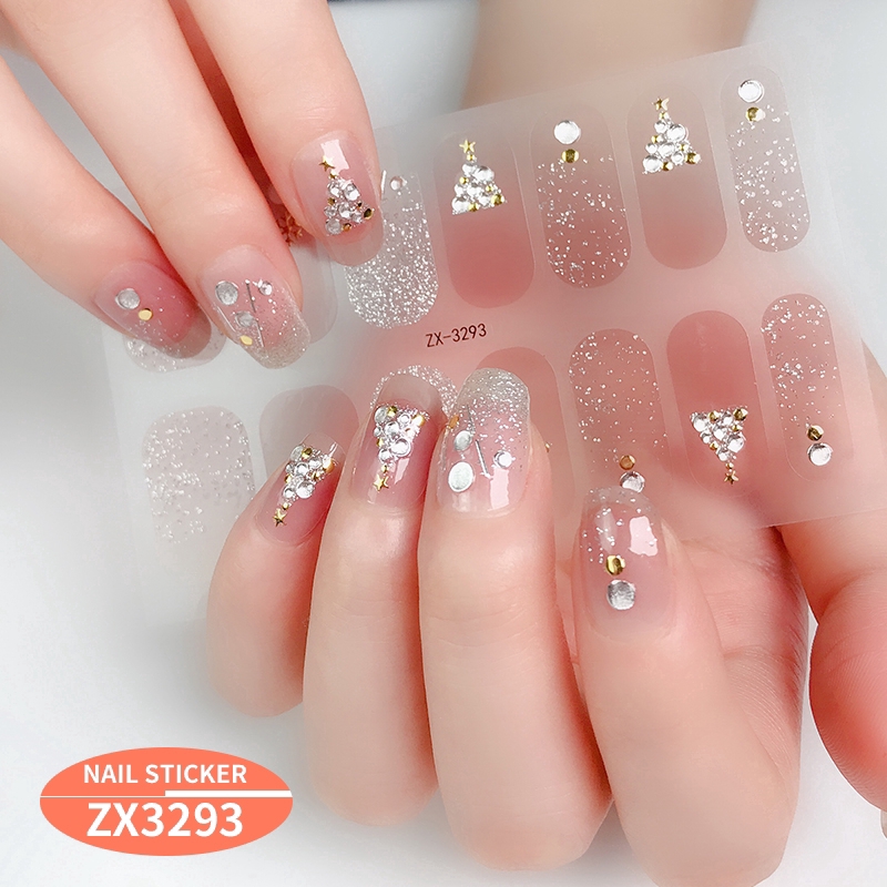 Stiker Kuku 3d Desain Berlian Mutiara Permata Warna Gradasi Laser Untuk Manicure Zx3277-3294