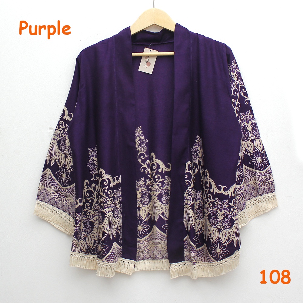 𝑱𝒂𝒌𝒂𝒓𝒕𝒂𝑭𝒂𝒔𝒉𝒊𝒐𝒏 BISA COD kardigan kimono rumbai katun etnik motif batik bohemian cardigan rumbai-purple