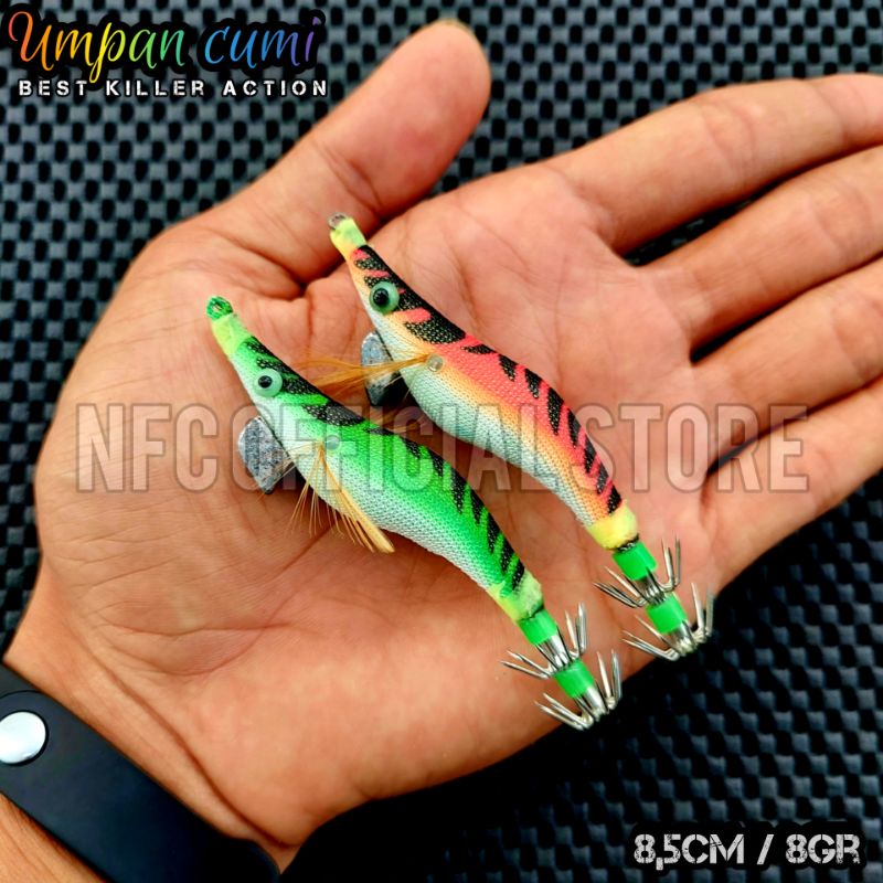 Umpan pancing cumi bentuk udang Egi 8,5 cm 8 gram GID Glow in the dark