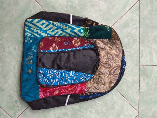 TAS RANSEL BATIK PERCA KOMBINASI KULIT SINTETIS 46x30x10 cm - TAS GENDONG ANAK PRIA WANITA - MURAH