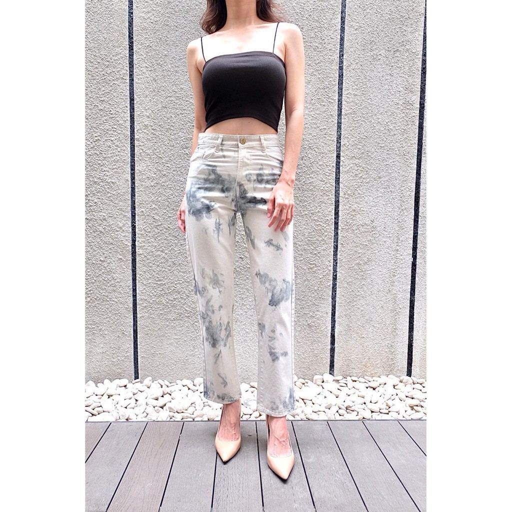 HOPYLOVY - Celana Boyfriend Jeans Wanita BF Tie Dye Savana