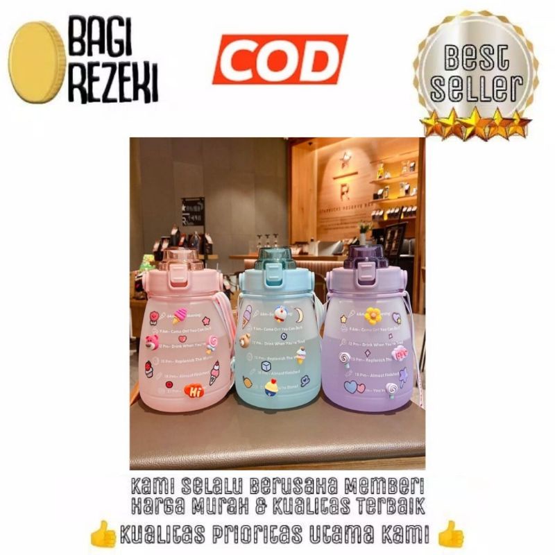 Tempat Minum Botol Minum Viral Gemoy 1.3Liter Motivasi Free Sticker 2D