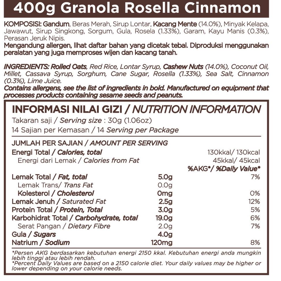

Diskon // YnQ Granola Rosella Cinnamon 400g - Granola Rasa Kayu Manis dan Rosella //Pasti@murah