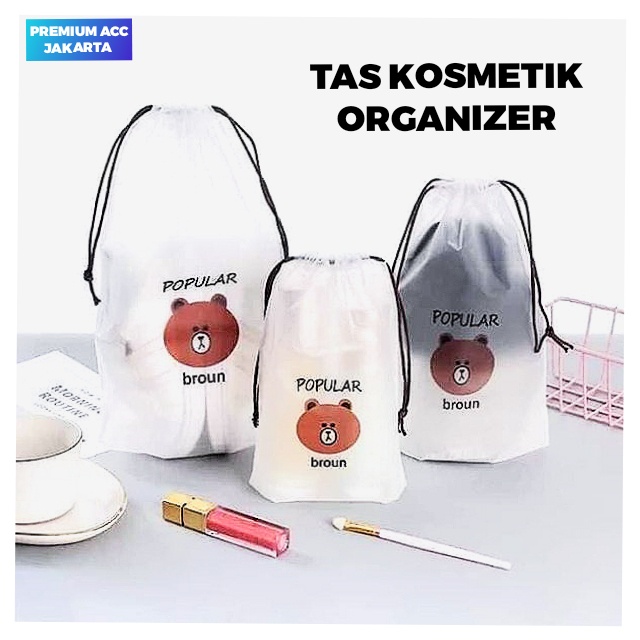 Tas Organizer Trasparan / Pouchn Make Up Serbaguna Anti Air / TAS MAKEUP Travel Pouch Serut Line