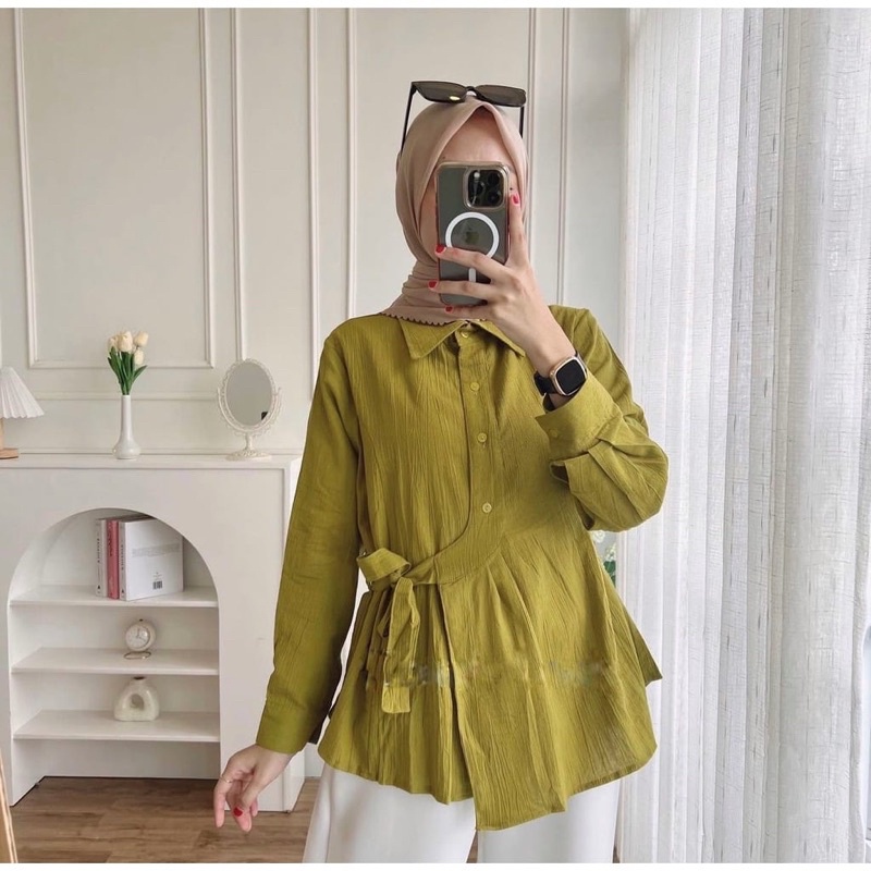 LENSY TOP BLOUSE // GHINA KEMEJA CRINCLE VARIASI TALI SAMPING