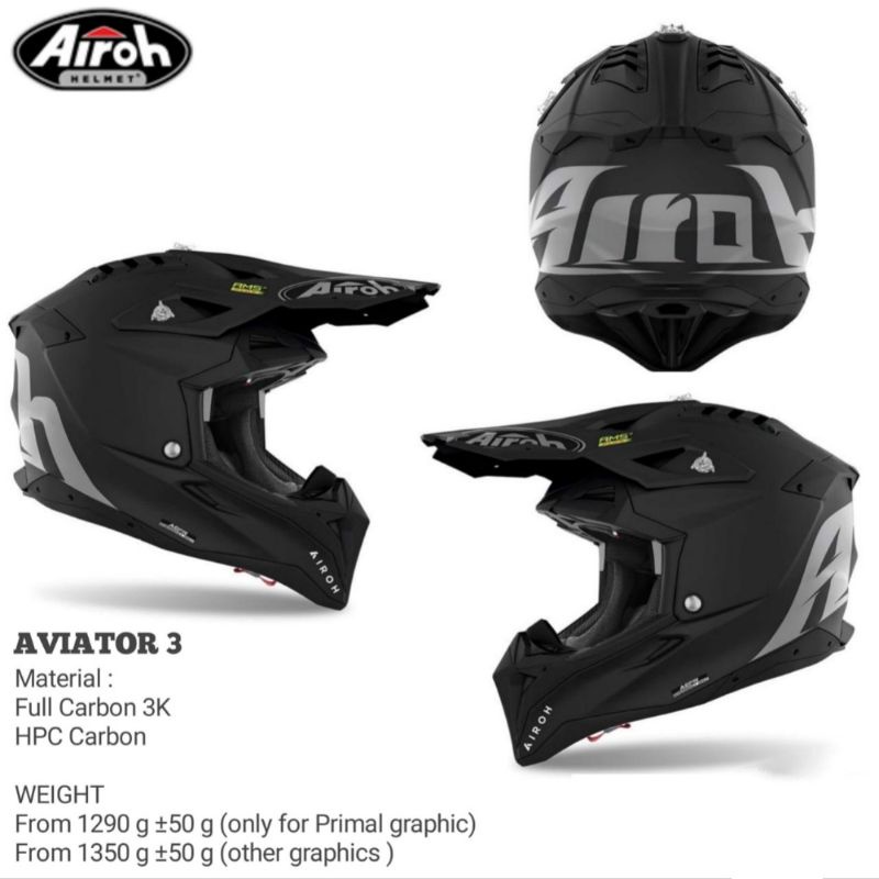 Helm AIROH Aviator 3 Black Solid Cross Original