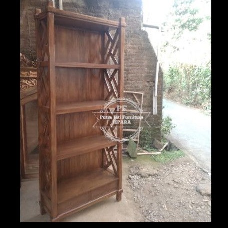 rak buku kayu jati - lemari sepatu sendal tas pajangan