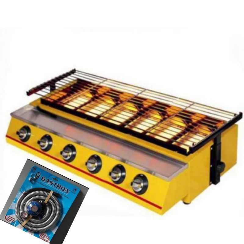 Kompor , 6 Tungku  ,  Panggang , Panggangan , Gas Roaster , Sosis , BBQ , Sate, Ayam