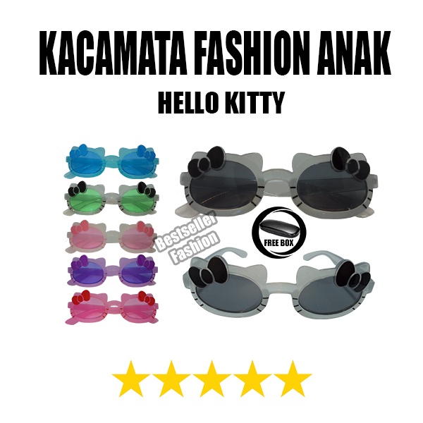 Kacamata gaya anak hello kitty pita warna warni Kacamata fashion cewek candy lucu Kids Sunglasses FREE KOTAK