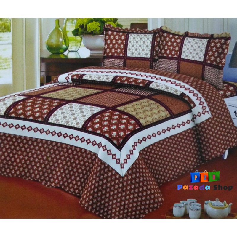 Bedcover Vintage Story Katun motif Patchwork - Bed Cover Shabby Chic - Quilt Cover JUMBO 230x250
