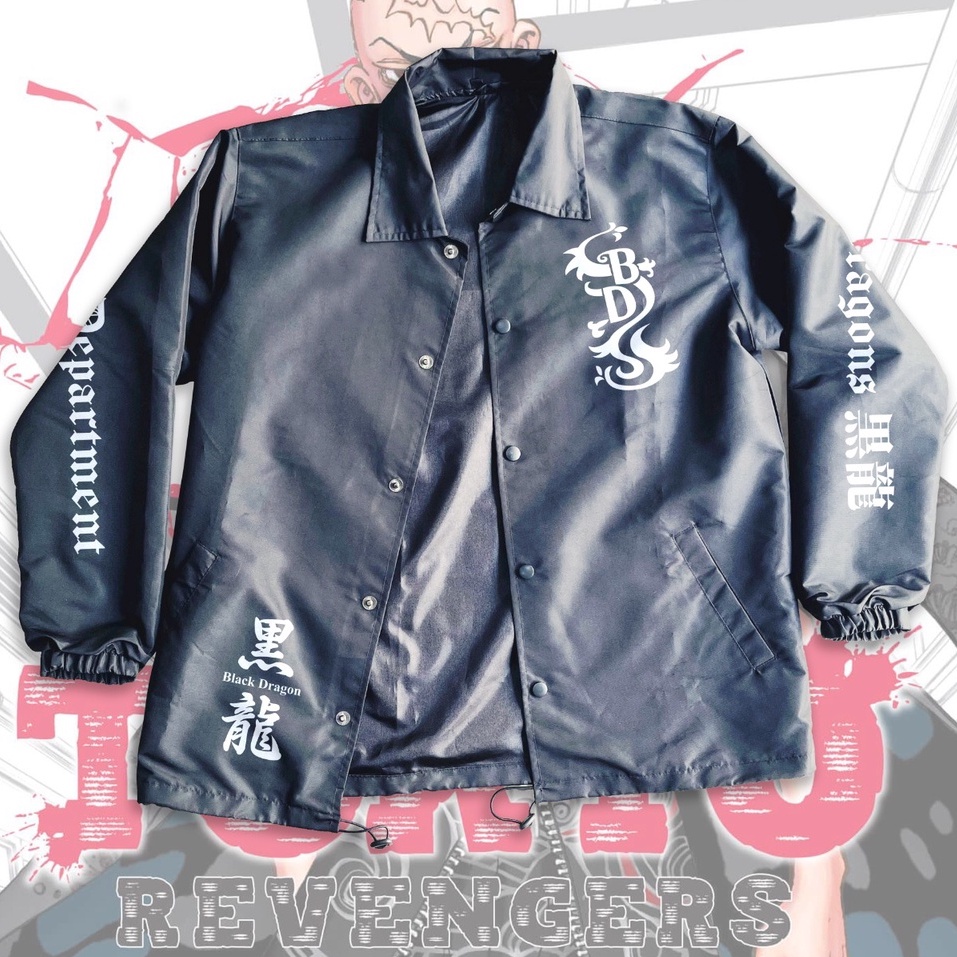 Jaket Coach Black Dragon Waterproof Anime Manga Tokyo Revengers