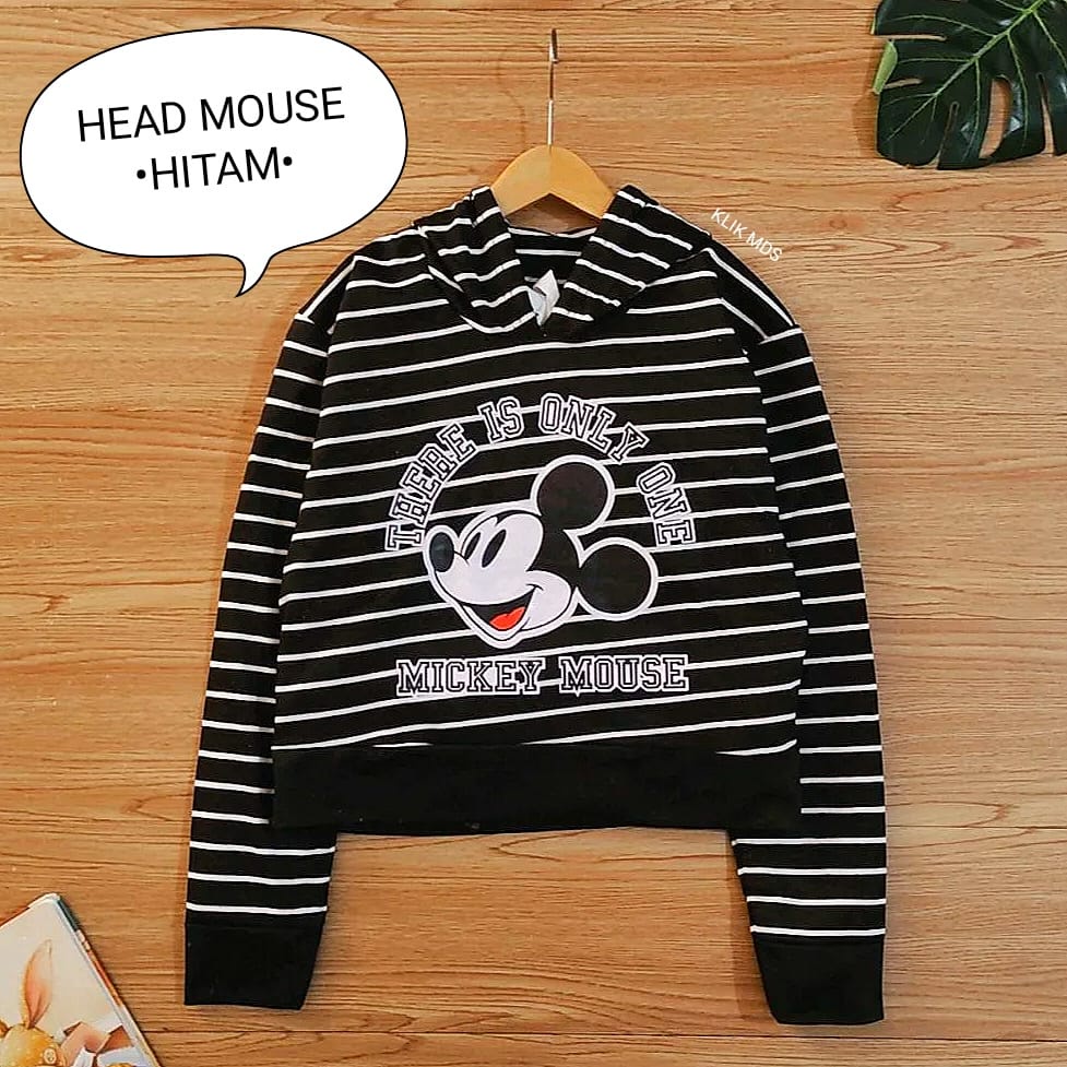 Sweater Hoodie Crop Anak Perempuan - Baju Atasan Abg Remaja Cewek - Head Mouse 101