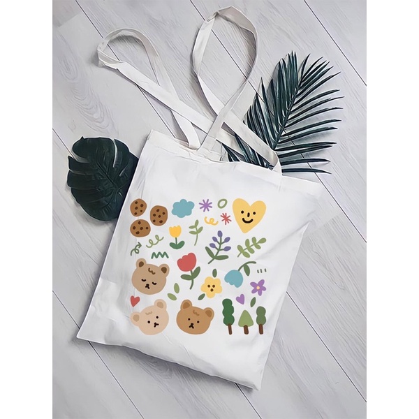 Tote Bag Kanvas dan Rajut Cutie Doodle Bear