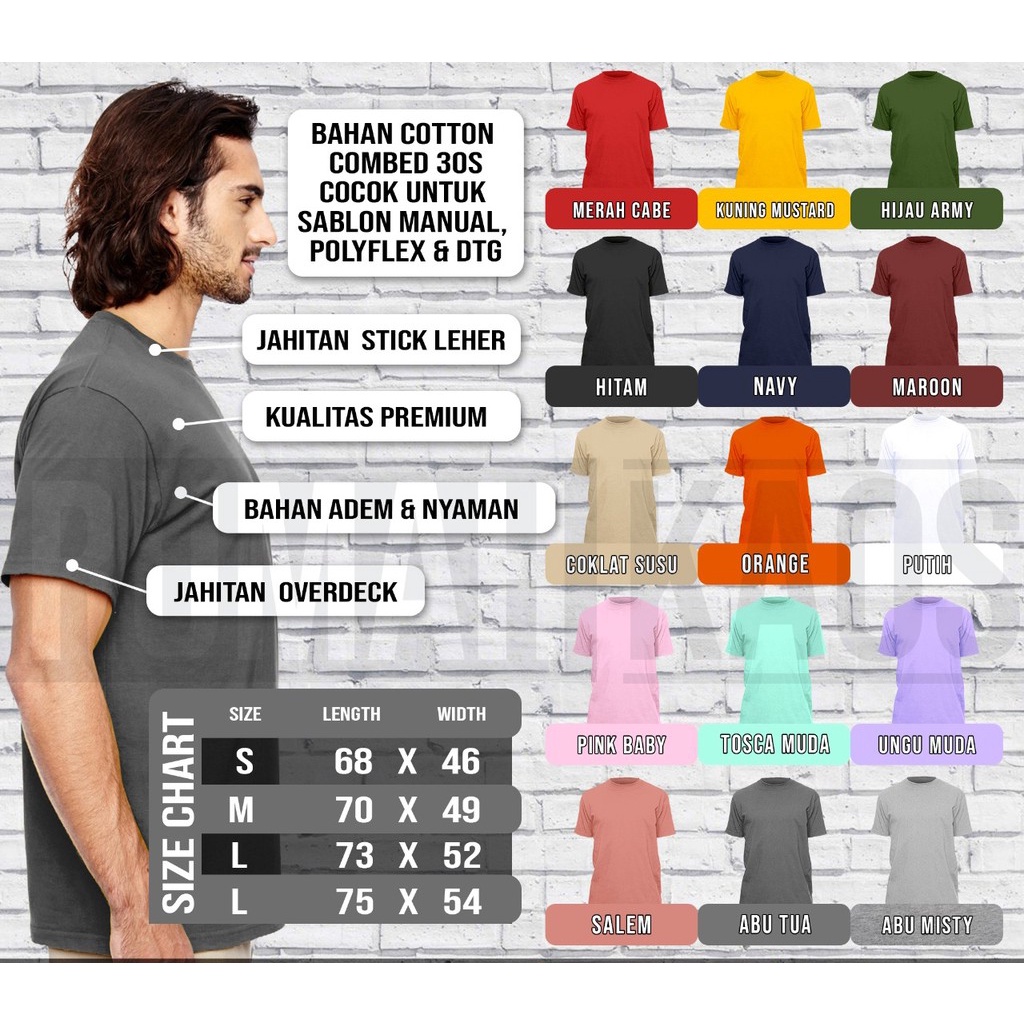 KAOS POLOS PRIA O NECK LENGAN PENDEK / BAJU OBLONG POLOS / KAOS DISTRO / PE