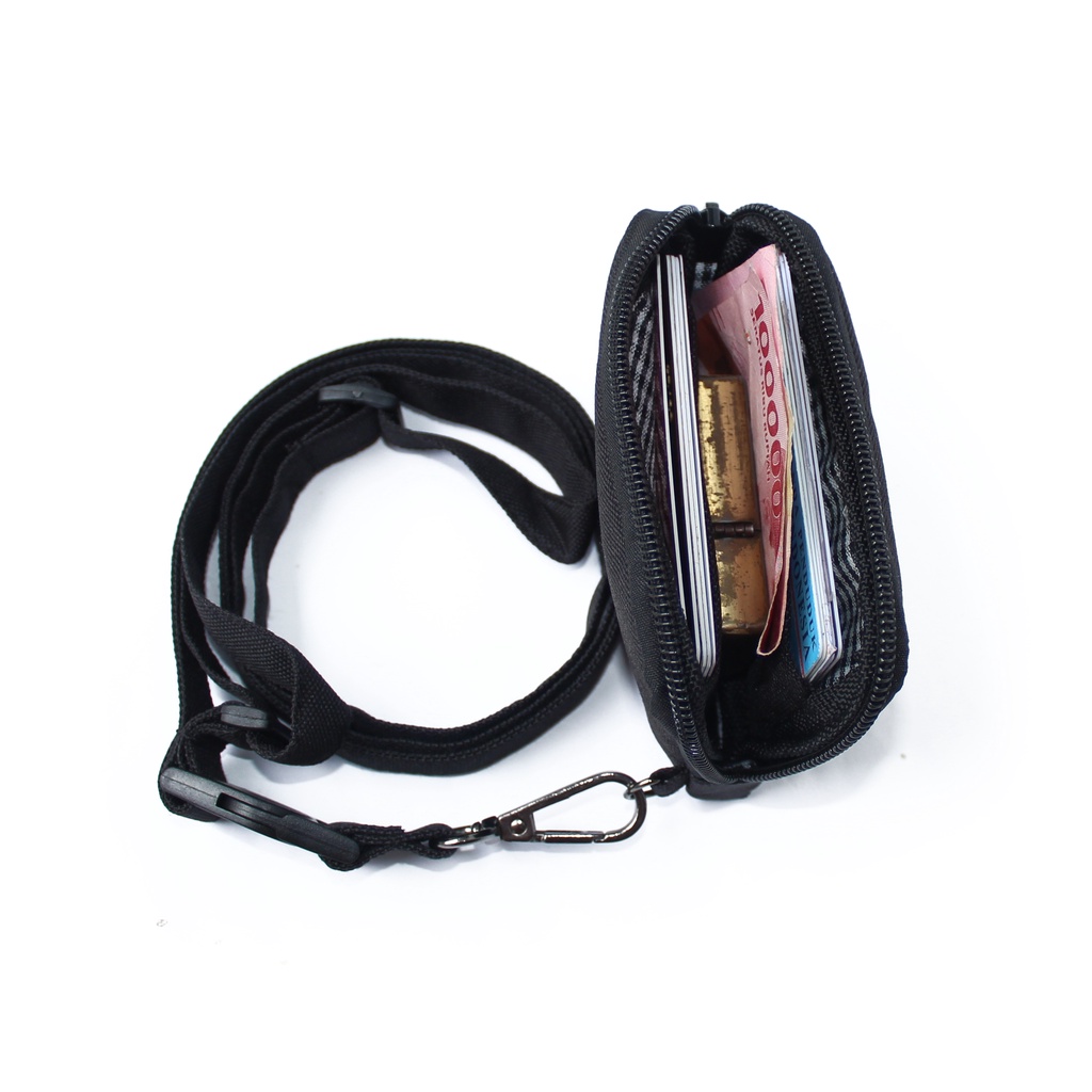 EMHW118 Hanging Wallet Pocket Pouch Dompet kartu Gantung Tali Lanyard hitam