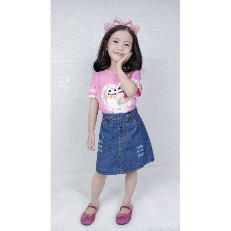 Rok Pendek Anak Perempuan Jeans Riped 2-5 Tahun