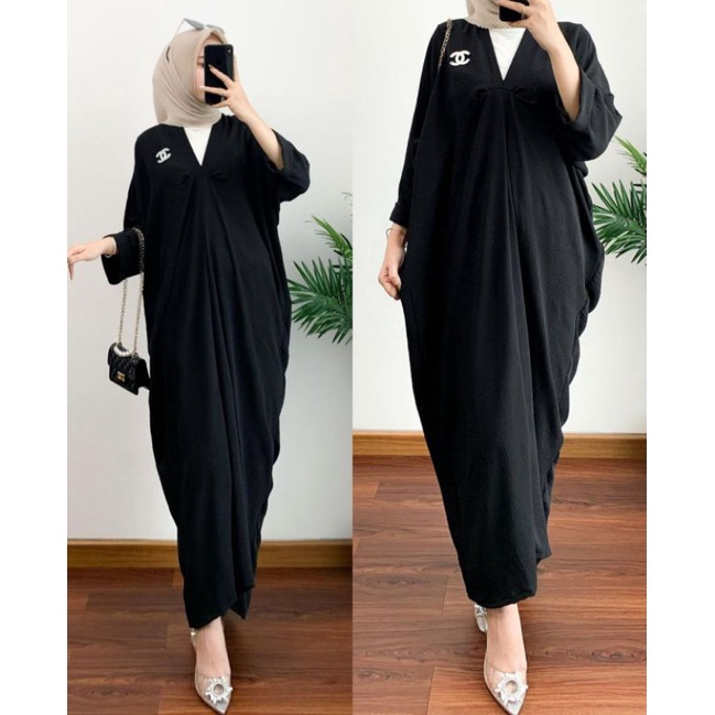 Kaftan Crinkle dan Shakila Polos Freesize Jumbo. Kaftan Hitam Putih Hari Raya. Kaftan Lebaran Polos 