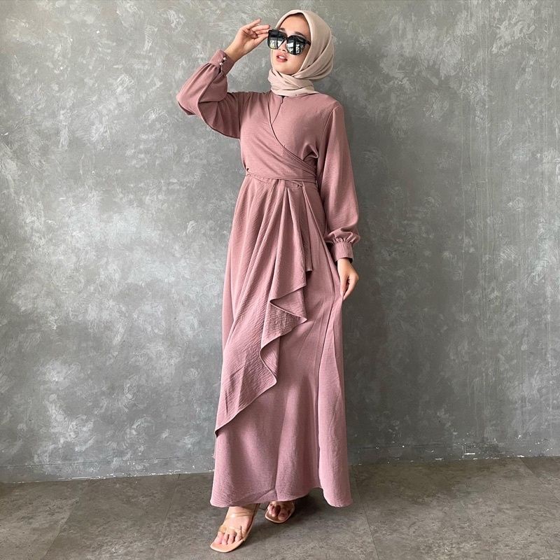 NABILLA MAXI DRESS CRINCLE AIRFLOW ,DRES PESTA KONDANGAN TERBARU, Gamis remaja kekinian