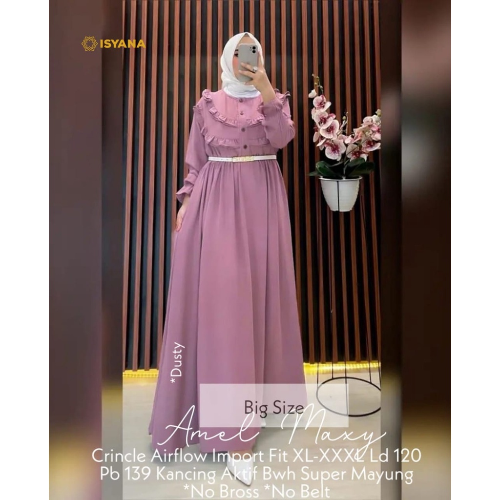 amel dress maxy pakaian baju gamis syari longdress dres maxi adem polos panjang ld 110 xxl busui fri