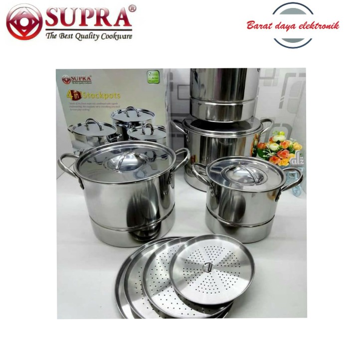 Panci Supra Stockpot 4 in 1 Steamer Set 4 [8/12/16/20 Qt] Stainless Steel