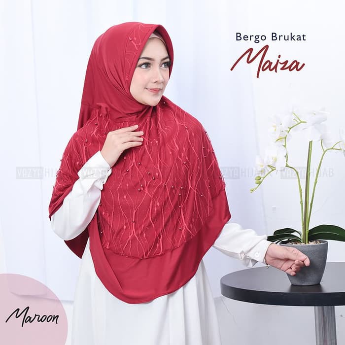 jilbab bergo brukat maiza bahan jersey renda senada kualitas premium
