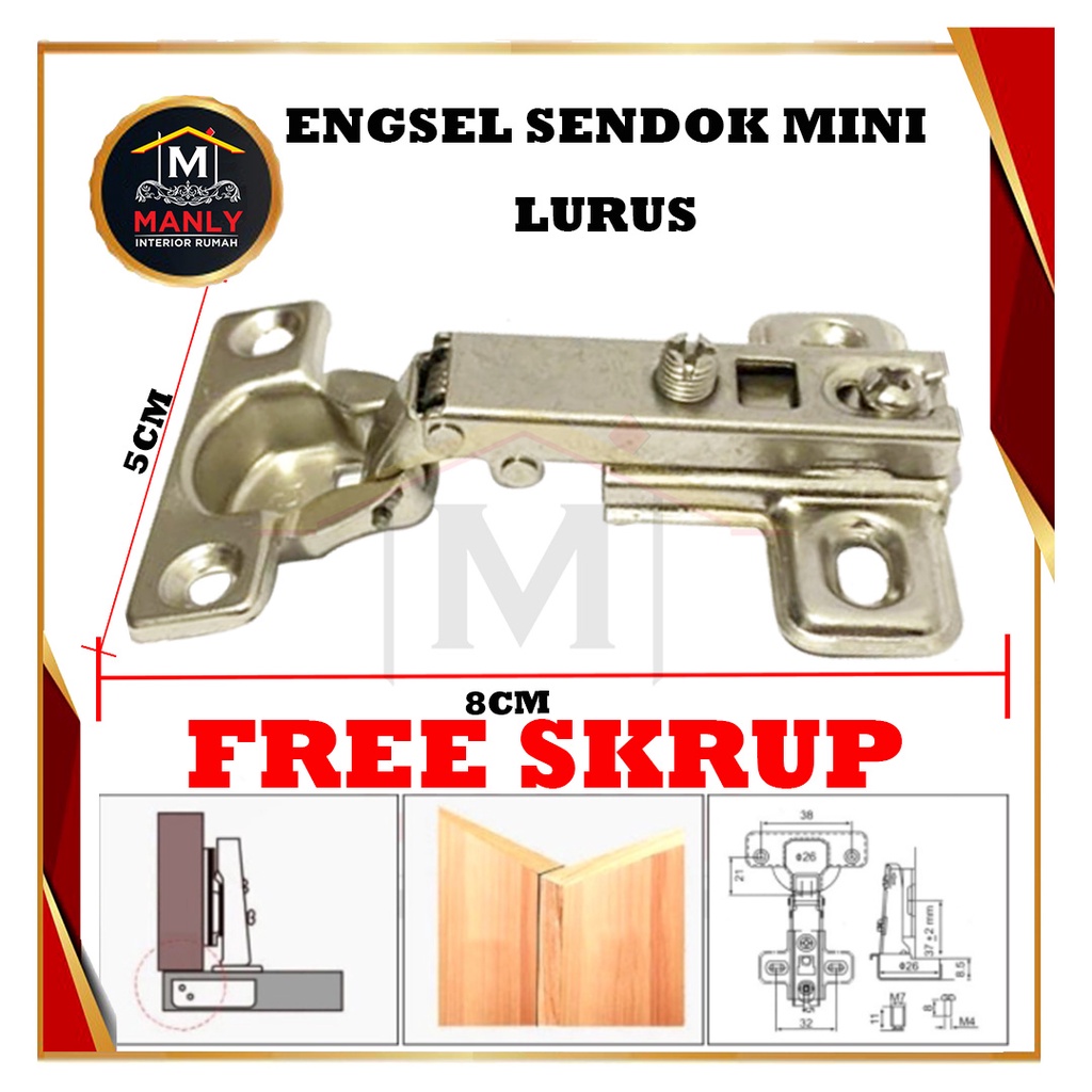 Engsel Sendok Mini 26 mm isi (1 pcs) / Engsel Pintu Lemari Kecil.. Free Skrup