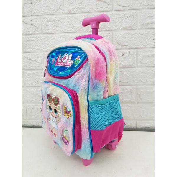 Tas Troli Trolley Ransel Sekolah Hologram Bulu LoL / Unicorn / Mermaid / Ransel TK dan SD