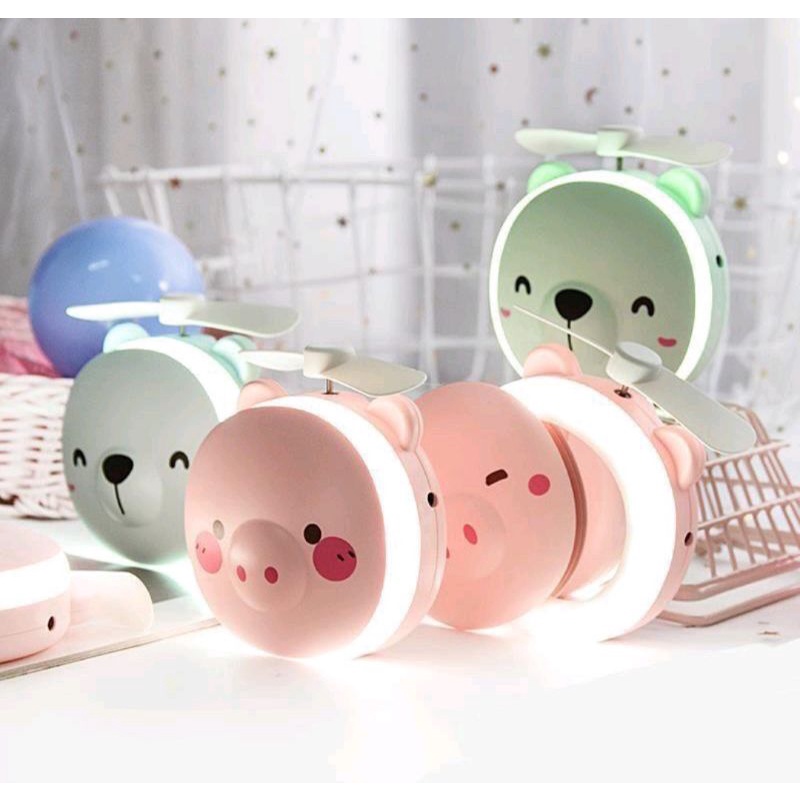kipas angin cermin led + fan portabel + kaca make up 3in1