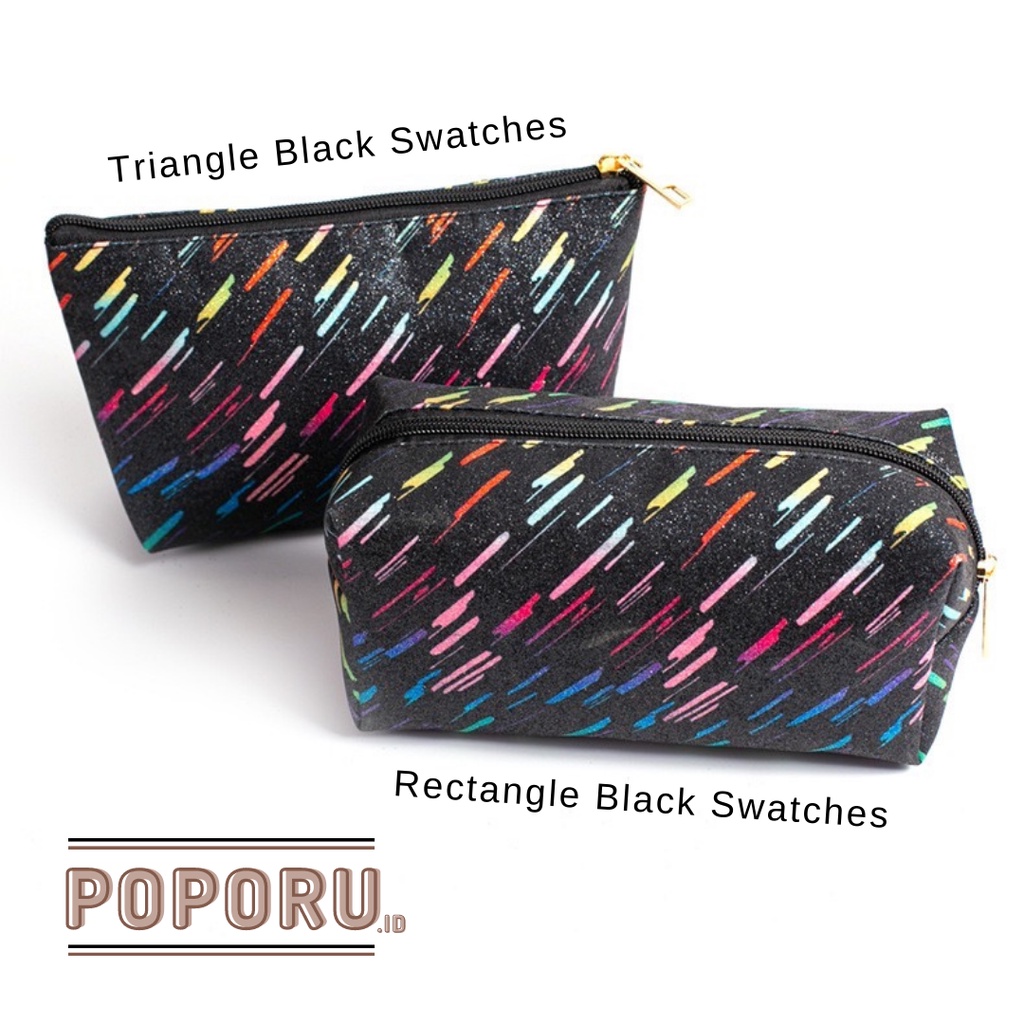 POPORU BLACK SWATCHES pouch 3 types - cosmetics bag organizer for make up - tas tempat kosmetik