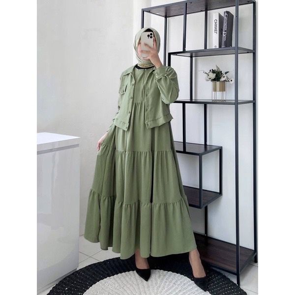 ANDREA 2 IN 1 DRESS ( DRESS+VEST) SETELAN WANITA AIRFLOW CRINCKLE DEODORA PREMIUM RAYON