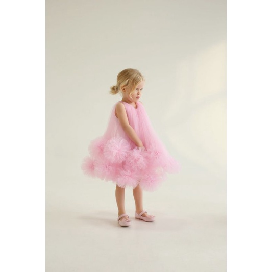 dress pom pom tutu anak perempuan baju pesta ulang tahun ultah free bandana