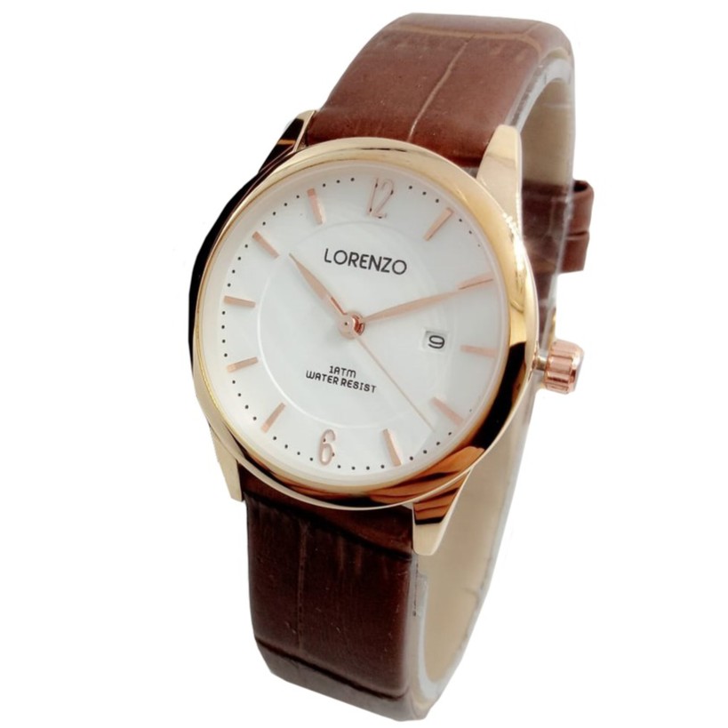 Lorenzo 1037 - Jam Tangan Wanita Anti Air - Tali Kulit - Analog Quartz - Original