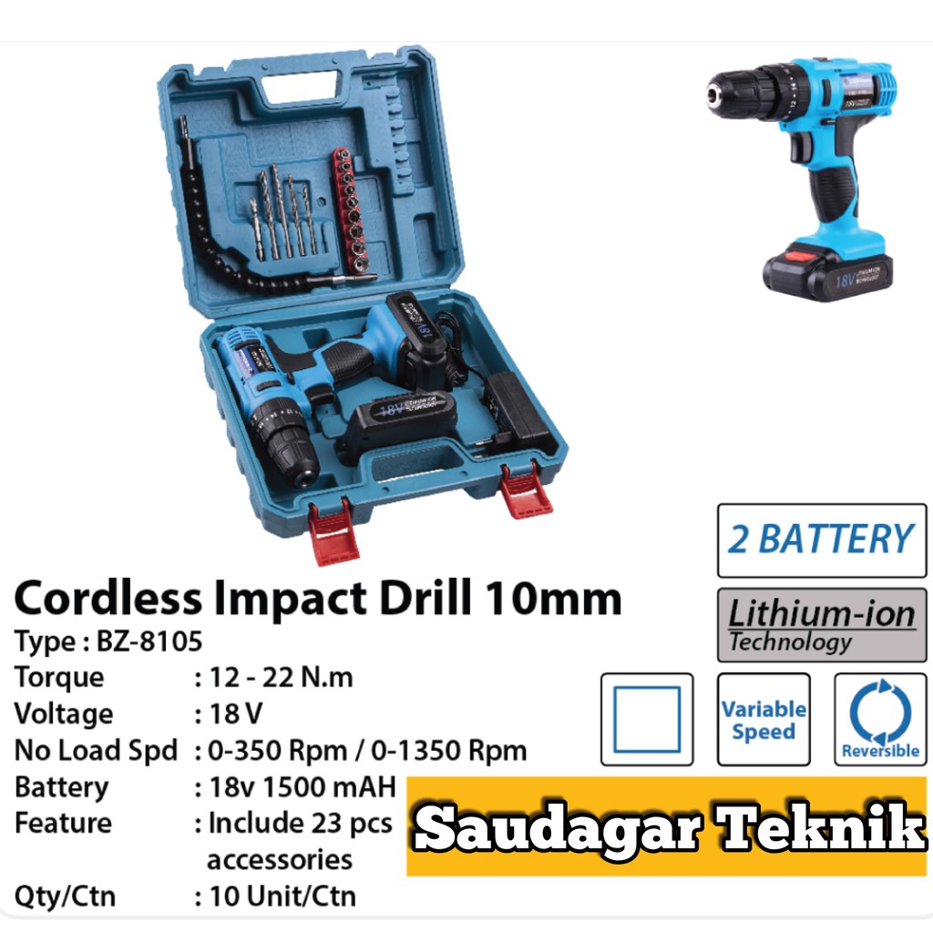 Mesin Bor Baterai Cordless 18V Benz lmpact Drill 18 V  Benz Werkz