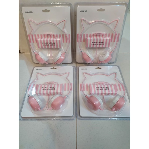 MINISO Headset Lucu Headphone Kabel Telinga Kucing Earphone Bando On Ear Extra Bass