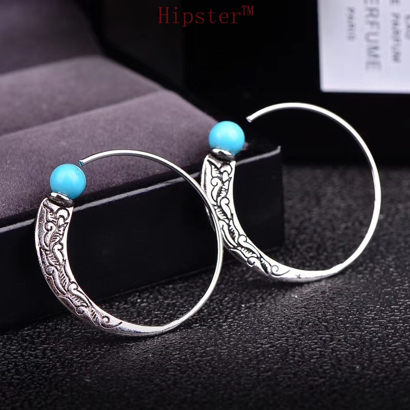 New Product Creative Punk Turquoise Vintage Embossed Earrings