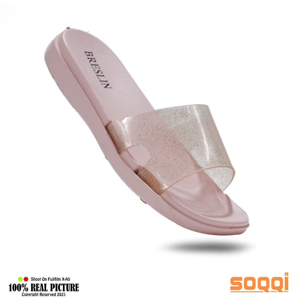 Sendal selop jelly karet wanita import korea original sandal slop jely cewek perempuan dewasa model slip on flat ibu2 branded Soqqi-Brln 1893 2B kekinian terbaru promo murah lebaran cod keren 37-41