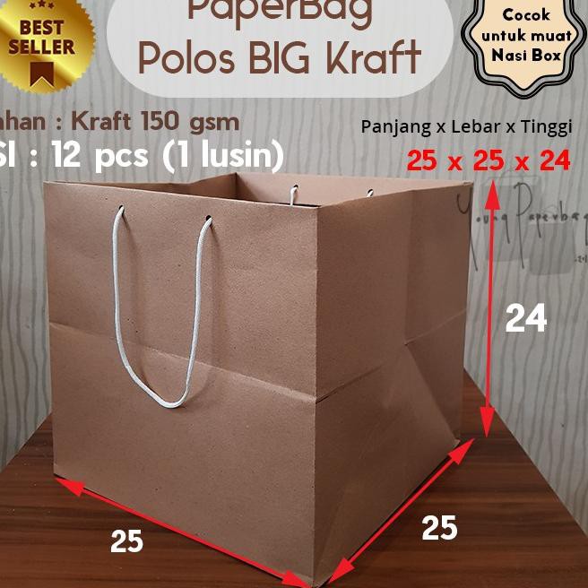 

Model Terkini 88AAI Paper bag / Tas Kertas Paperbag Kraft Coklat Kotak Nasi Box / Kue 25 x 25 x 24 (