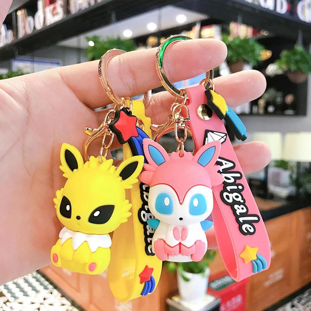 Lanfy Gantungan Kunci Pokemon Kawaii Hadiah Model Kartun Boneka Tokoh Anime PVC Pikachu Action Figure