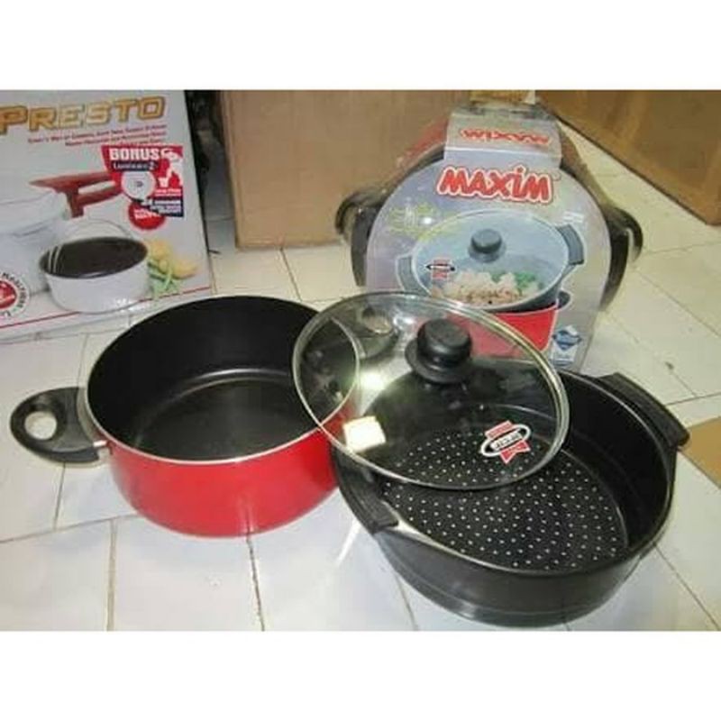 Maxim Valentino Dutch Oven 24cm/ Panci Steamer Set VAL24DOSTEAM + Tutup Kaca