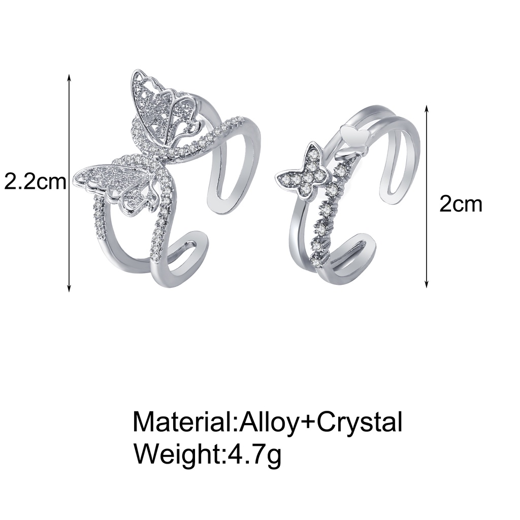 AY(CN) Ifyou Cincin Wanita Desain Kupu-Kupu Hias Zircon Berlian Gaya Korea / Elegan / Mewah Untuk Pertunangan