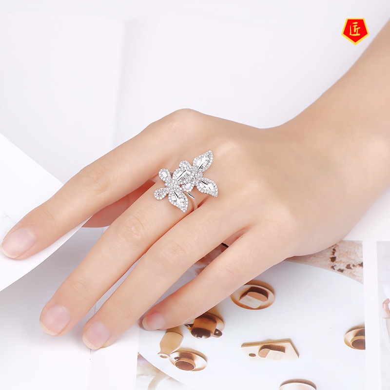 [Ready Stock]Two Butterfly Square Diamond Ring