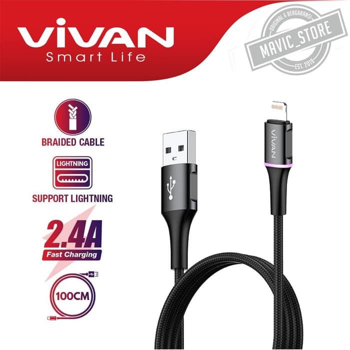 Kabel iPhone Lightning VIVAN VDL100 2.4A LED Light Quick Charge 1M - Garansi Resmi 1 Tahun