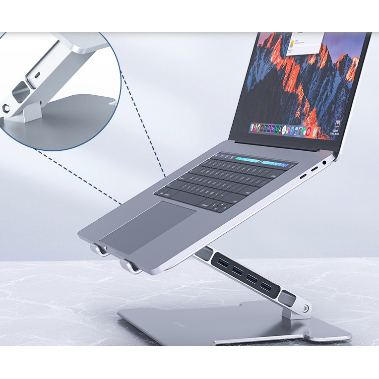 Laptop macbook stand holder orico aluminum adjustable foldable portable with usb A 3.0 hub 4 port lst 4a