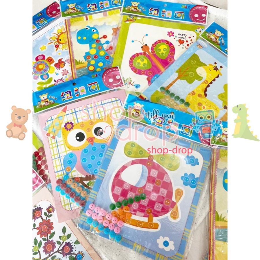 DIY sticker kancing - Mainan edukasi anak - Tempel kancing Anak Puzzle Kancing - DIY Painting Button - Montessori Toy