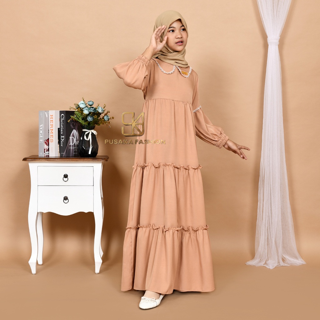 NAYLA kids gamis anak muslim perempuan tanggung long dress serut susun kid wanita anak usia 4 5 6 7 8 9 10 11 12 13 14 tahun warna putih tulang bw hitam lilac wardah dusty pink fashion muslim anak pesantren  ngaji manasik haji maulid nabi sekolah agama