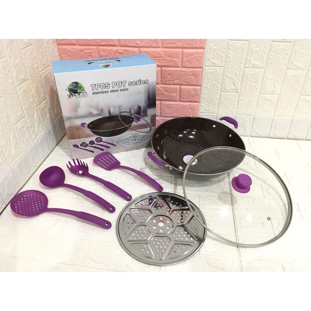 WAJAN ENAMEL 7 PCS POT SERIES / WAJAN KUPING 32 CM