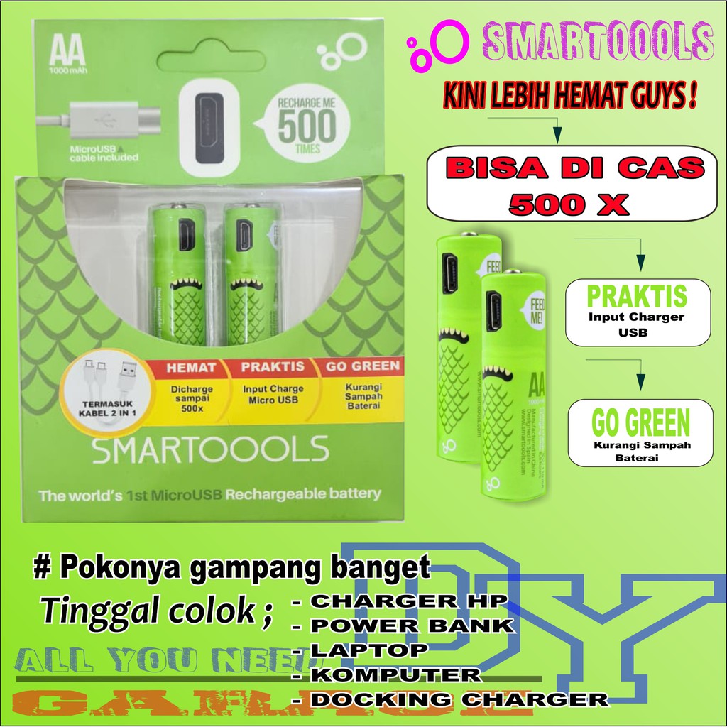 Baterai cas AA USB  / Rechargeable Battery / Smartoools microbatt AA